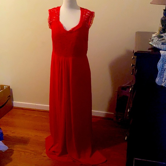 miusol red dress MIUSOL Red Floral Lace Corset Ruffle Hem Cocktail Dress Homecoming Prom Formal Dresses For Women Round Neck Regular Sleeve High Waist Flared,XXL